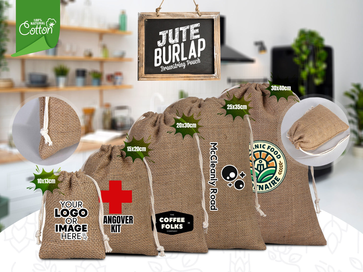 Tote Bags 12"W x 16"H (30 cm x 40 cm) - Coffee Bag - Packing Bag - Burlap Bag With Drawstring - 100% Natural Jute Bags - Jute Drawstring Gift Bags