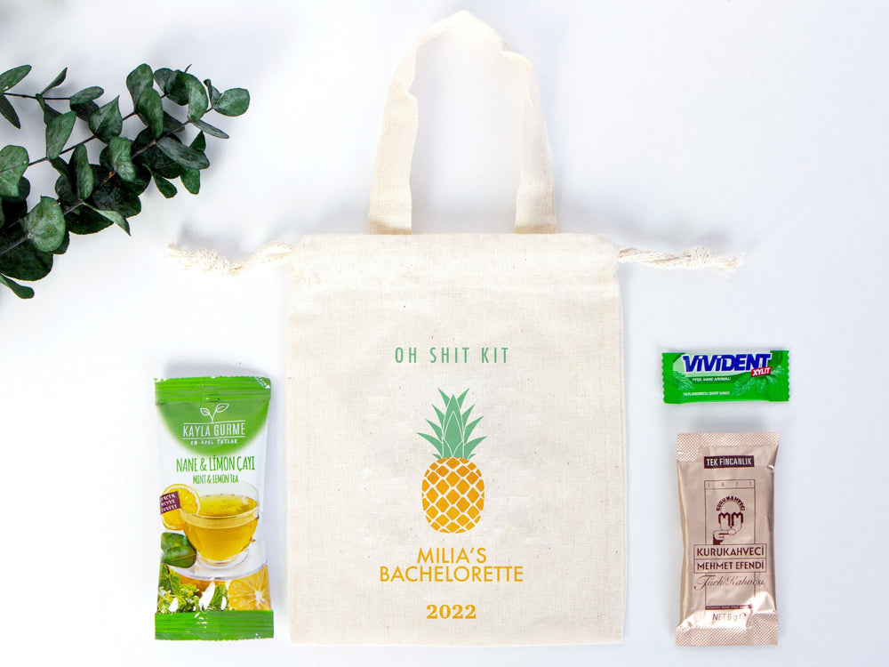 Custom Name Bachelorette Party Bags - 6"W x 8"H (15 x 20 cm) Hangover Kit Pouch, Custom Print Bags For Party - Organic Cotton Bag