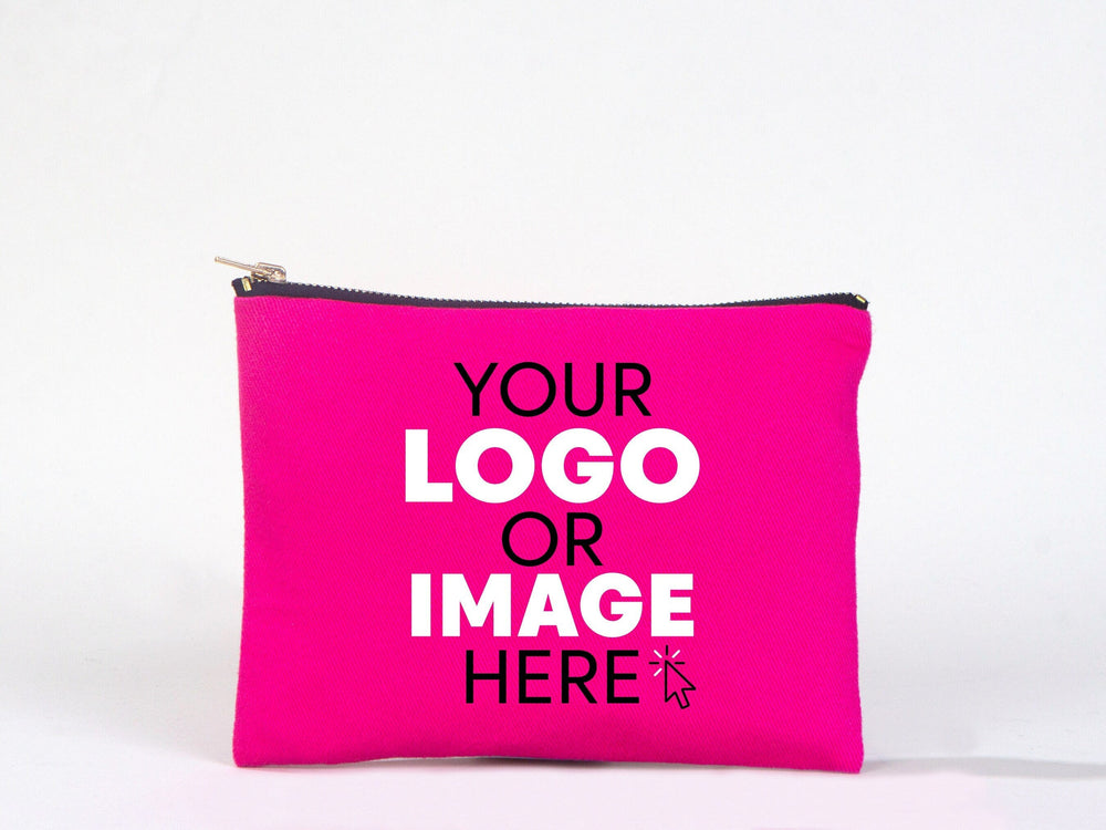 Customize Your Logo on Fuchsia Clutch Bag -  8"W x 6"H ( 21cm x 15cm ) Personalized Makeup Bag, Logo Design Cosmetic Bag, Clutch Bag