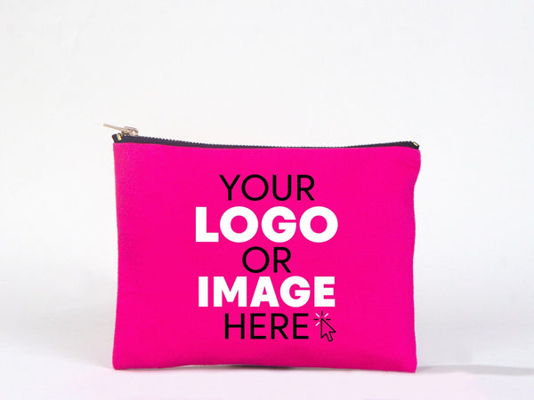 Customize Your Logo on Fuchsia Clutch Bag -  8"W x 6"H ( 21cm x 15cm ) Personalized Makeup Bag, Logo Design Cosmetic Bag, Clutch Bag