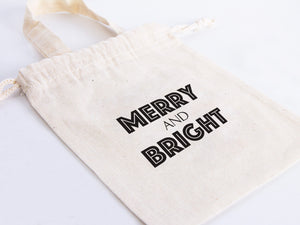 Merry And Bright Bags, 6"W x 8"H (15 cm x 20 cm)  Custom Family or Company Bags, Add Logo & Text - Personalized Cotton Bags For You, Christmas Gift Bag