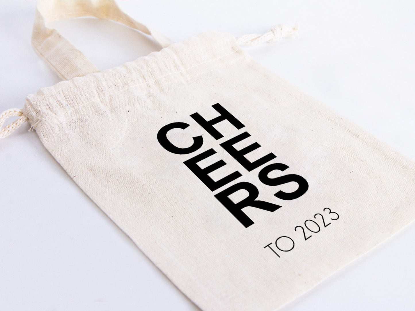 Personalized Cheers to 2023 Bags, 6"W x 8"H (15.5 cm x 20 cm) Custom Family or Company Bags, Bachelorette Party, Personalized Cotton Bags, Happy Holiday Gift Bag