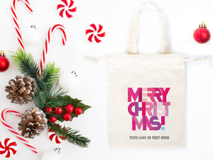 Custom Merry Christmas Gift Bag - 6"W x 8"H (15 x 20 cm)  Personalized Family or Company Bags with Logo & Text, Personalized Christmas Mini Bag