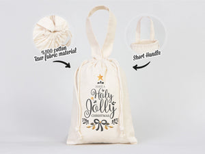 Holly Jolly Bags 6"W x 8"H (15.5 cm x 20 cm) Custom Family or Company Bags, Add Logo & Text, Personalized Cotton Bags For You, Muslin Bags, New year Pouches
