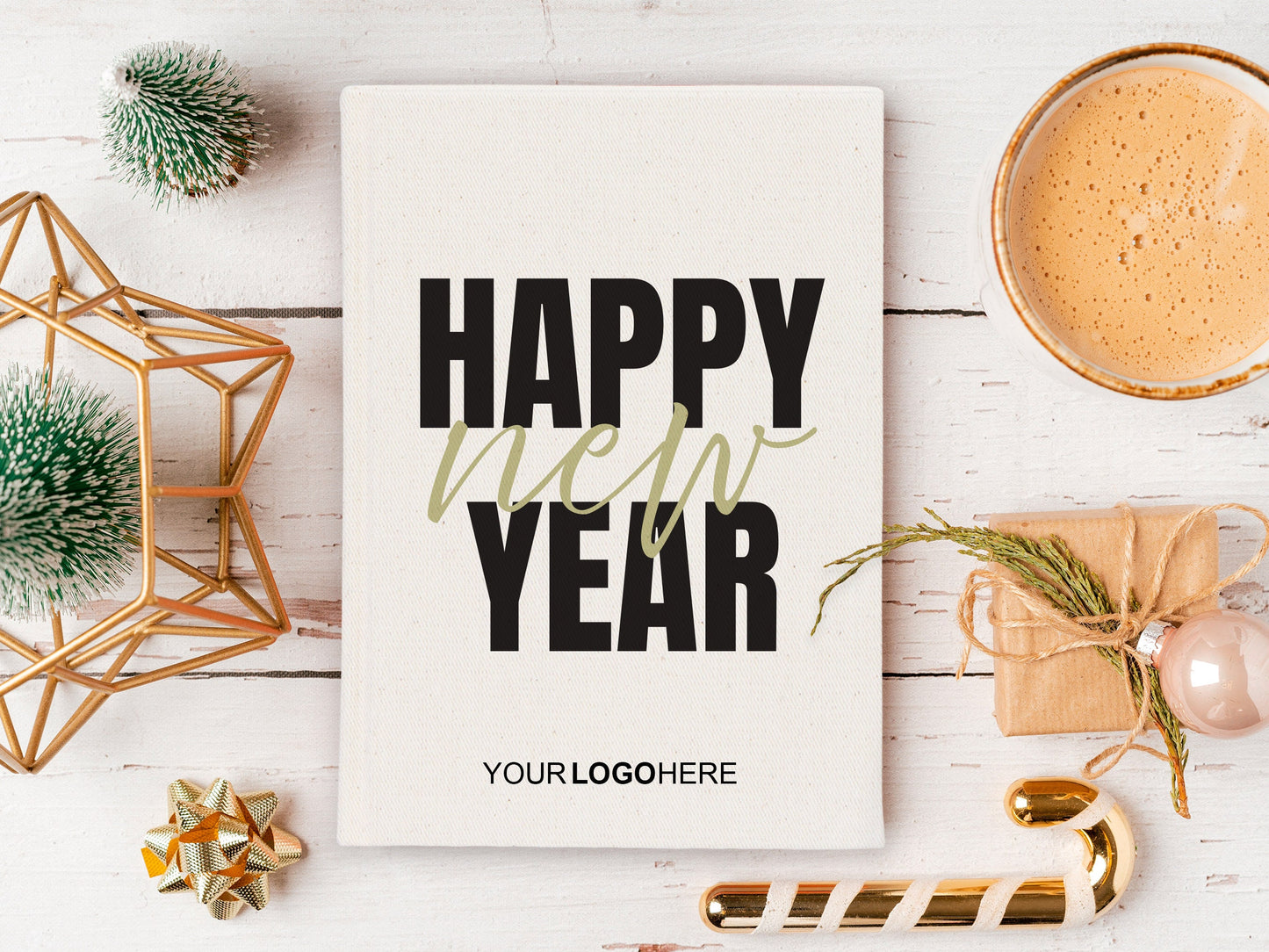 Personalized Notebook 5"W x 8"H  (14 x 20 cm), A5 Canvas Cover, Your Logo or Text Here, Merry Christmas Designs, Happy New Year