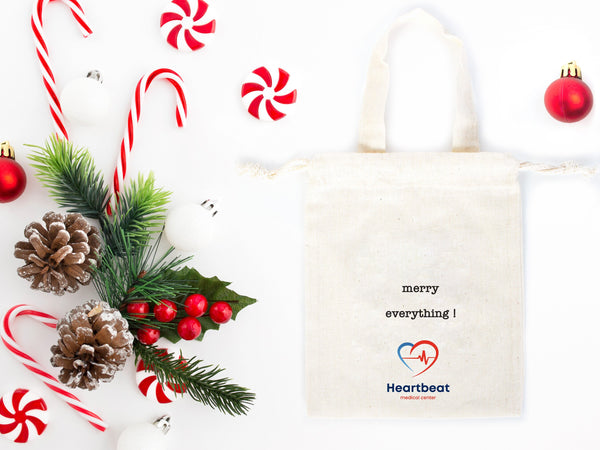 Merry Christmas And New Year Bags, 6"W x 8"H (15 cm x 20 cm) Custom Family or Company Bags, Add Logo & Text,  Personalized Cotton Bags For You
