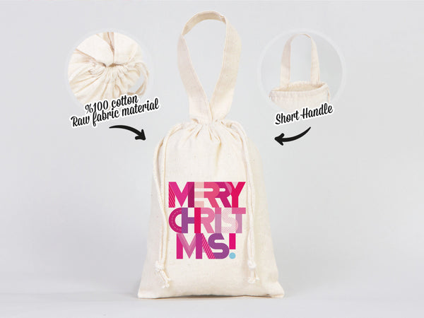 Custom Merry Christmas Gift Bag - 6"W x 8"H (15 x 20 cm)  Personalized Family or Company Bags with Logo & Text, Personalized Christmas Mini Bag
