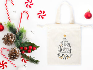 Holly Jolly Bags 6"W x 8"H (15.5 cm x 20 cm) Custom Family or Company Bags, Add Logo & Text, Personalized Cotton Bags For You, Muslin Bags, New year Pouches