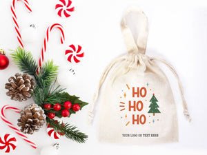 Customizable Ho Ho Ho Christmas Bags -  6" W x 8" H (15,5cm x 20 cm) Personalized Gift Bags for Happy New Year - Add Logo & Text