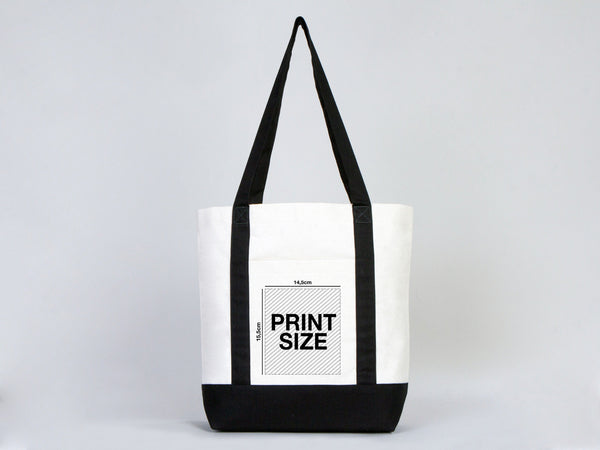 Large Trend Canvas Shopping Bag with Black Handle, 16"W x 14"H x 5"L, Large Tote Bag 12 Oz, Personalized