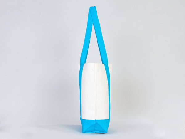Large Trend Canvas Shopping Bag with Turquoise Handle, 16"W x 14"H x 5"L, Large Tote Bag 12 Oz, Personalized