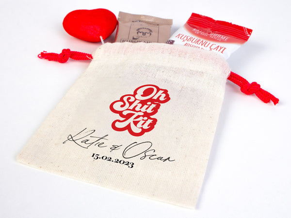 Oh Shit Kit Hangover Bag, 4"W x 5"H (10 cm x 13 cm) Recover Kit Bags, Custom With Your Name Or Design Bachelorette Party, Survival Kits, Hangover Kits