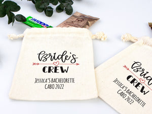 Bride’s Crew Favor Bags – Custom Bachelorette Party Cotton Pouches