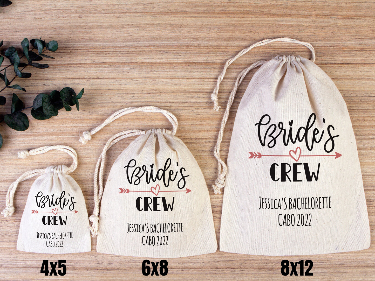 Bride's Crew Hangover Bag Bachelorette Favor Party Bags - Recovery Party Custom Name Print - Organic Cotton Drawstring Bag