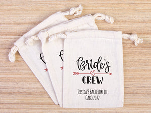 Bride’s Crew Favor Bags – Custom Bachelorette Party Cotton Pouches