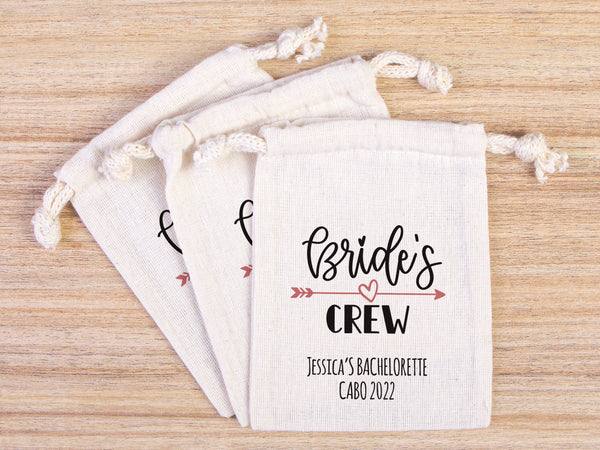 Bride’s Crew Favor Bags – Custom Bachelorette Party Cotton Pouches