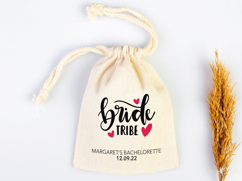 Bride's Tribe Hangover Bag - Bachelorette Favor Party Bags, Recovery Party Custom Name Print - Organic Cotton Drawstring Bag