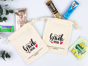Bride’s Tribe Hangover Pouches, Bachelorette Party Favor Recovery Kit – Personalized Cotton Drawstring Bags