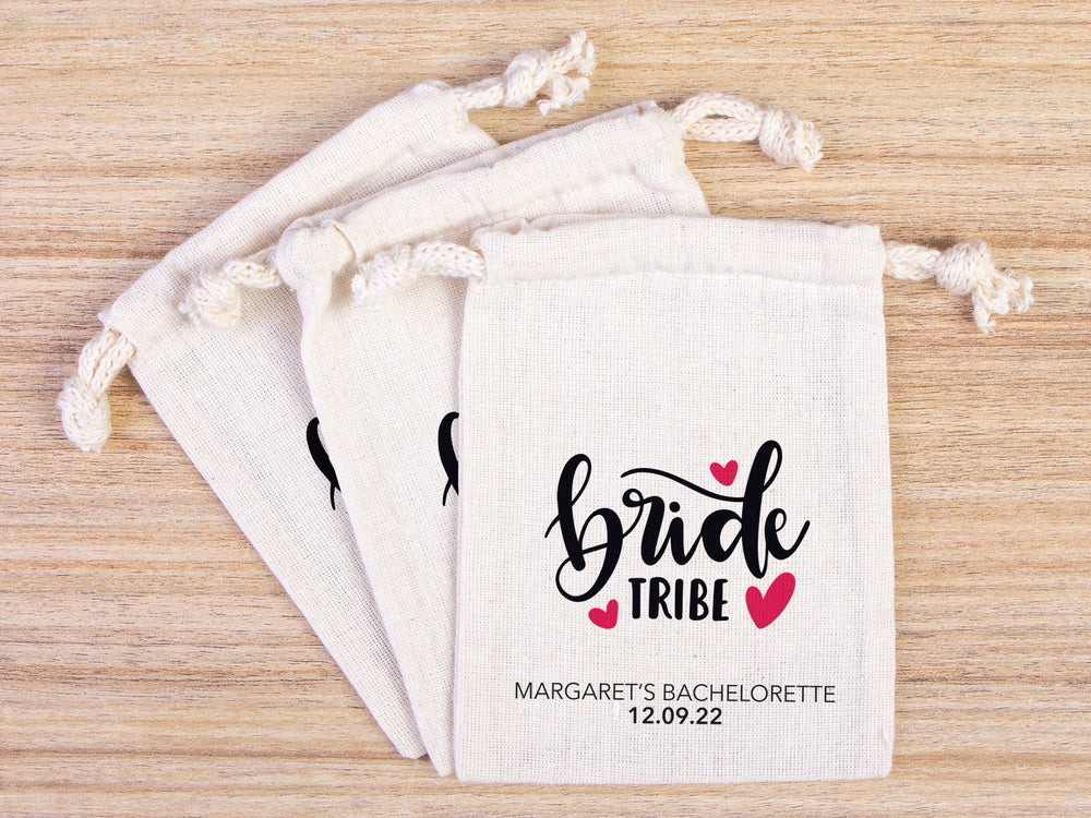 Bride's Tribe Hangover Bag - Bachelorette Favor Party Bags, Recovery Party Custom Name Print - Organic Cotton Drawstring Bag