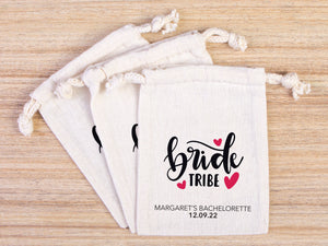 Bride’s Tribe Hangover Pouches, Bachelorette Party Favor Recovery Kit – Personalized Cotton Drawstring Bags