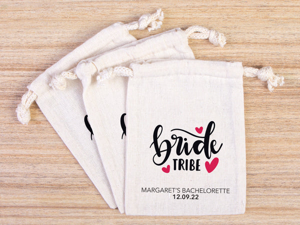 Bride’s Tribe Hangover Pouches, Bachelorette Party Favor Recovery Kit – Personalized Cotton Drawstring Bags