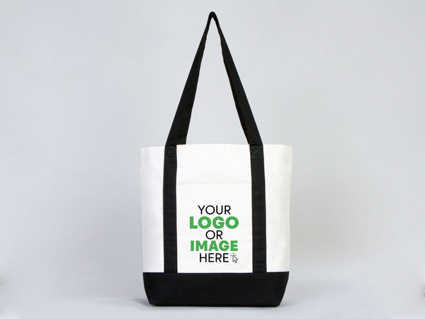 Large Trend Canvas Shopping Bag with Black Handle, 16"W x 14"H x 5"L, Large Tote Bag 12 Oz, Personalized
