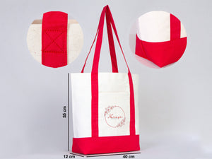 Large Trend Canvas Shopping Bag with Red Handle, 16"W x 14"H x 5"L, Large Tote Bag 12 Oz, Personalized