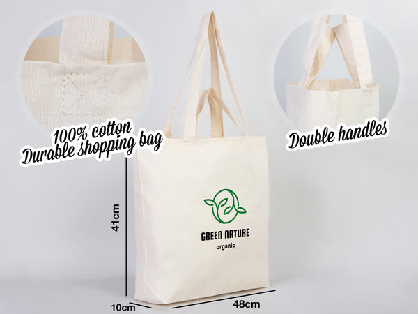 Raw Cotton Shopping Tote Bag – 19"W x 16"H x 4"D Reusable Market Bag