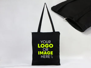 Gabardine Tote Bags With Zipper – Black 14"W x 16"H Custom Cotton Promotional Bags
