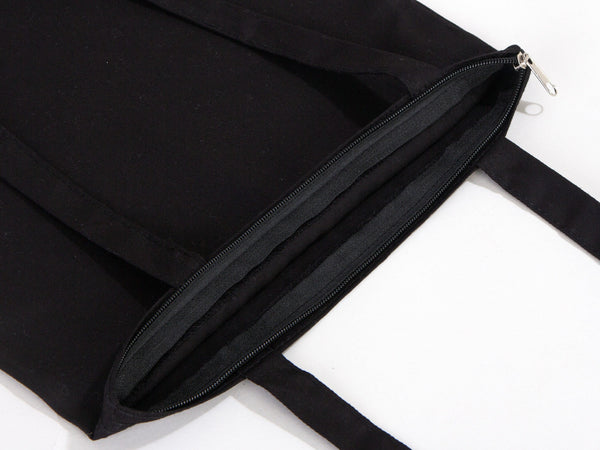 Gabardine Tote Bags With Zipper – Black 14"W x 16"H Custom Cotton Promotional Bags