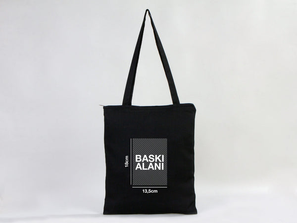 Gabardine Tote Bags With Zipper – Black 14"W x 16"H Custom Cotton Promotional Bags
