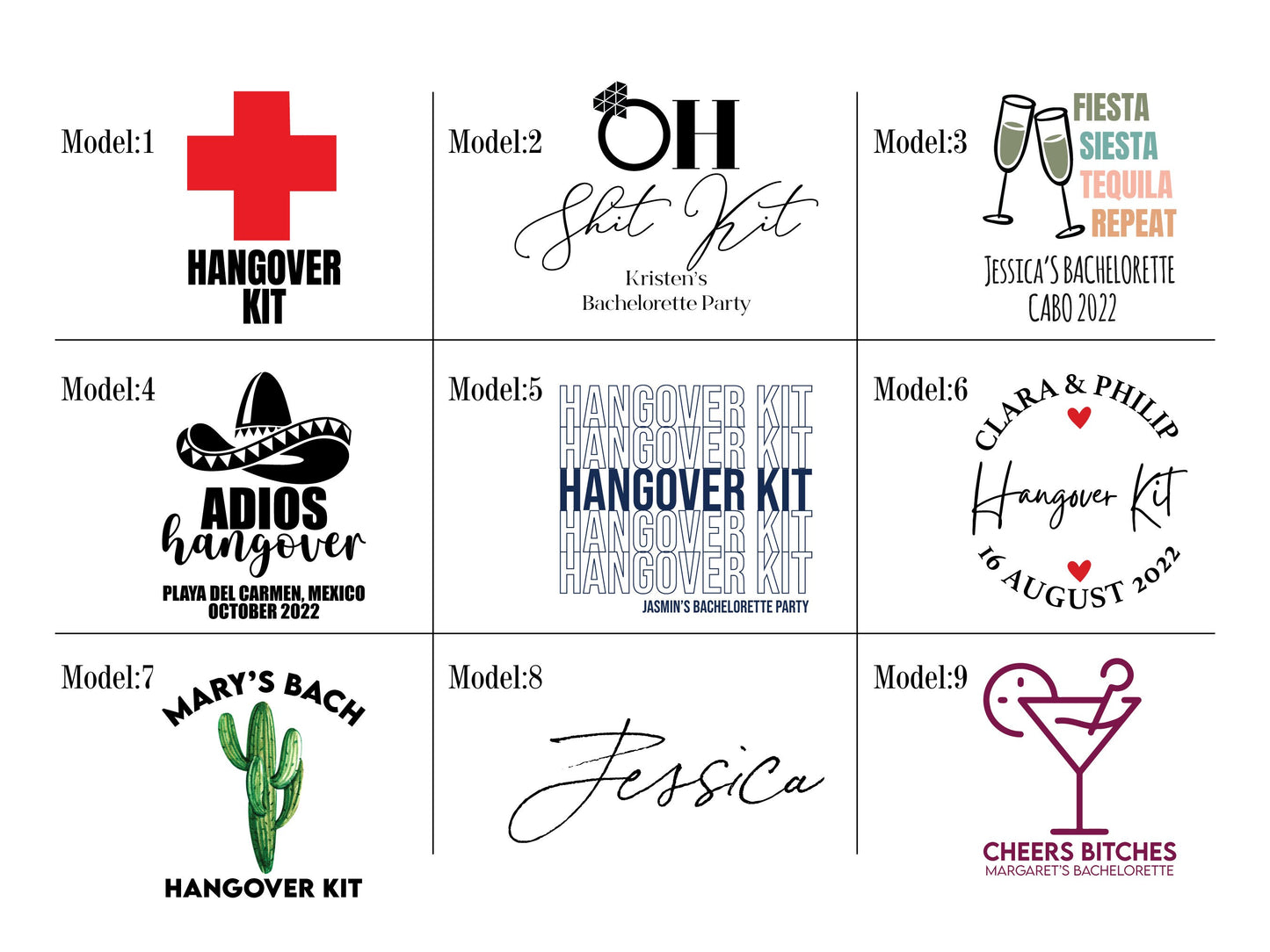 Custom Hangover Kits with Your Name &  27 Designs - Bachelorette Party 6"W x 8"H (15.5 cm x 20 cm) Recovery Bags, Survival Kits