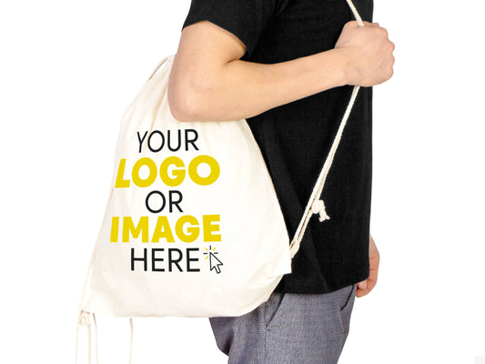 Custom Drawstring Bags, Personalized Eco-Friendly Backpacks, Logo-Printed Cotton, Personalized Cotton Pack