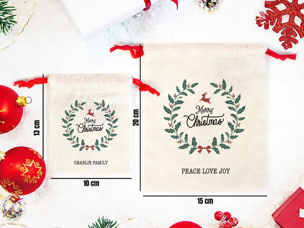Merry Christmas Stocking Bags -  Custom Drawstring Gift Pouches - Personalized  Muslin Bags - Christmas Decor  Favor Gift