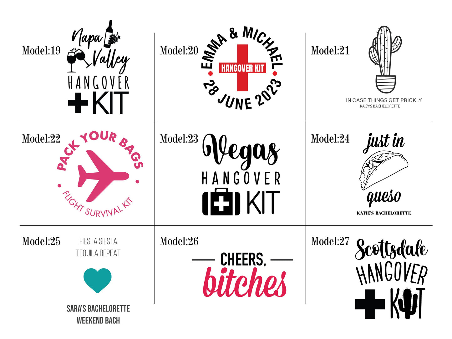 Custom Hangover Kits with Your Name &  27 Designs - Bachelorette Party 6"W x 8"H (15.5 cm x 20 cm) Recovery Bags, Survival Kits