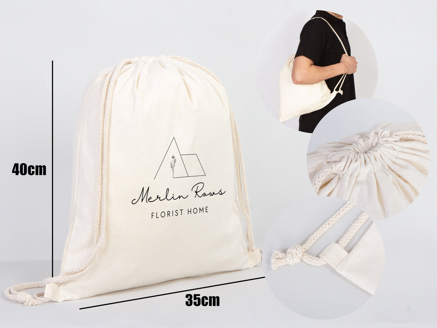 Custom Drawstring Bags, Personalized Eco-Friendly Backpacks, Logo-Printed Cotton, Personalized Cotton Pack