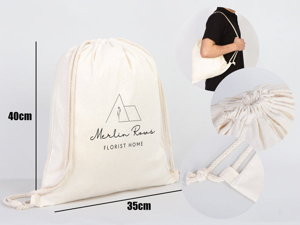 Custom Drawstring Bags - Material: 5oz Canvas, Personalized Eco-Friendly Backpacks, Logo-Printed Cotton, Personalized Cotton Pack