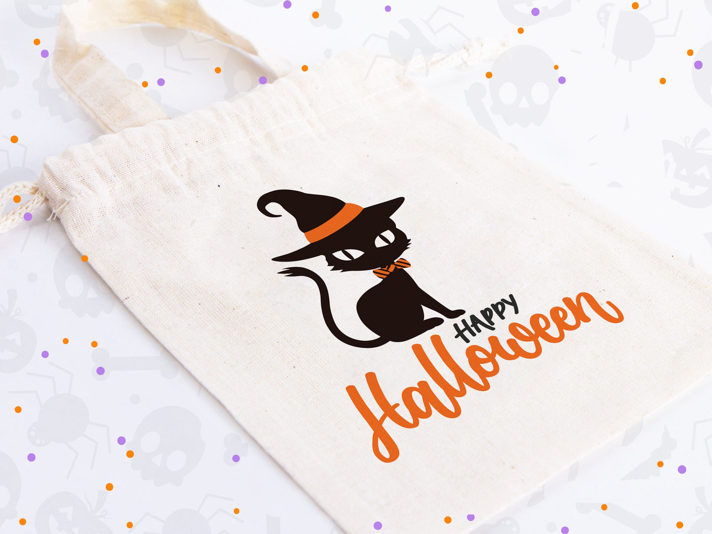 Personalized Halloween Drawstring Pouch Bag  6"W x 8"H (15.5 cm x 20 cm) Trick or Treat Candy Bag, With Your Name,  Spooky Halloween Basket, 27 Design