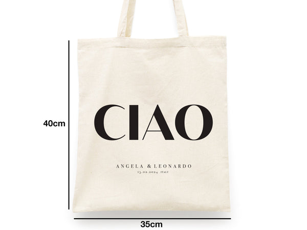 Ciao Tote Bag  -  Italy Wedding Tote Bag, Custom Wedding Totes, Wedding Welcome Bag