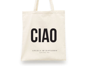 Ciao Tote Bag  -  Italy Wedding Tote Bag, Custom Wedding Totes, Wedding Welcome Bag