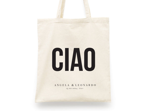 Ciao Tote Bag  -  Italy Wedding Tote Bag, Custom Wedding Totes, Wedding Welcome Bag