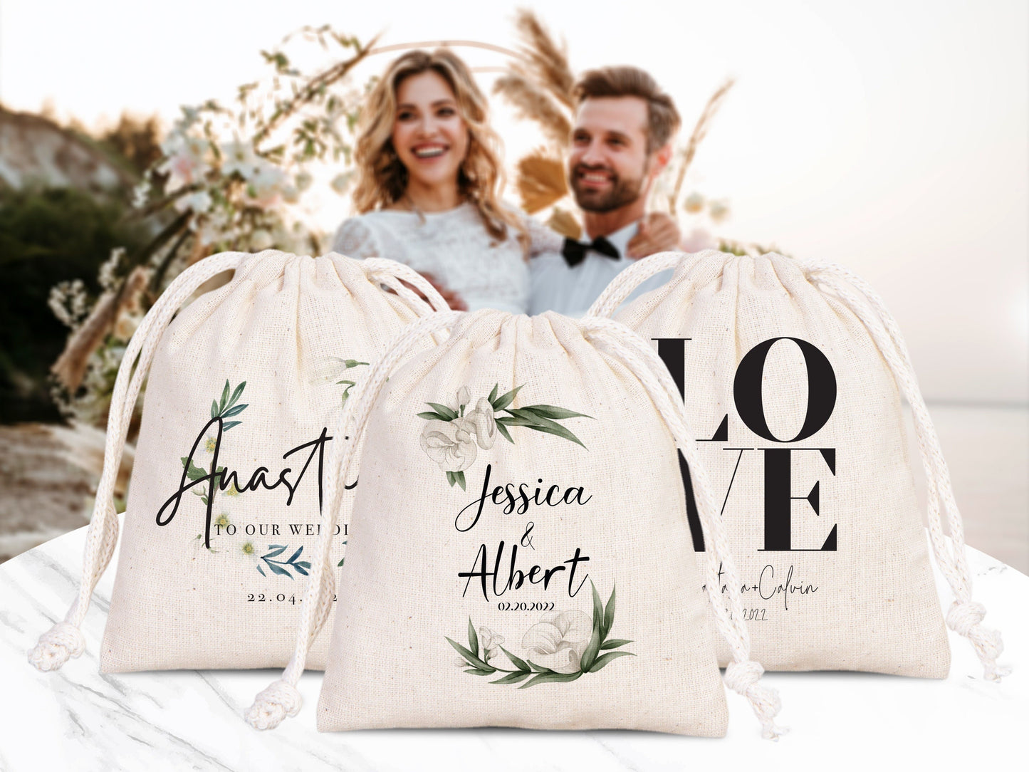 Custom Wedding Drawstring Pouches, Bridesmaid Gift Bags for Wedding - Wedding Party Favor Sacks - Personalized Bridal Party Bags