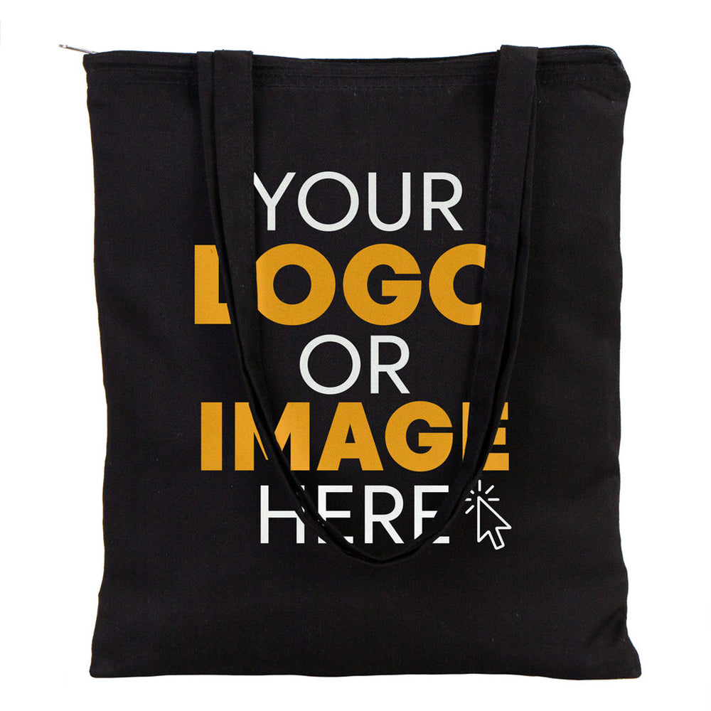 Gabardine Tote Bags With Zipper – Black 14"W x 16"H Custom Cotton Promotional Bags