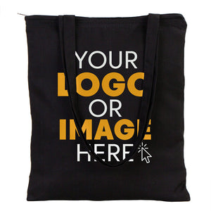 Gabardine Tote Bags With Zipper – Black 14"W x 16"H Custom Cotton Promotional Bags