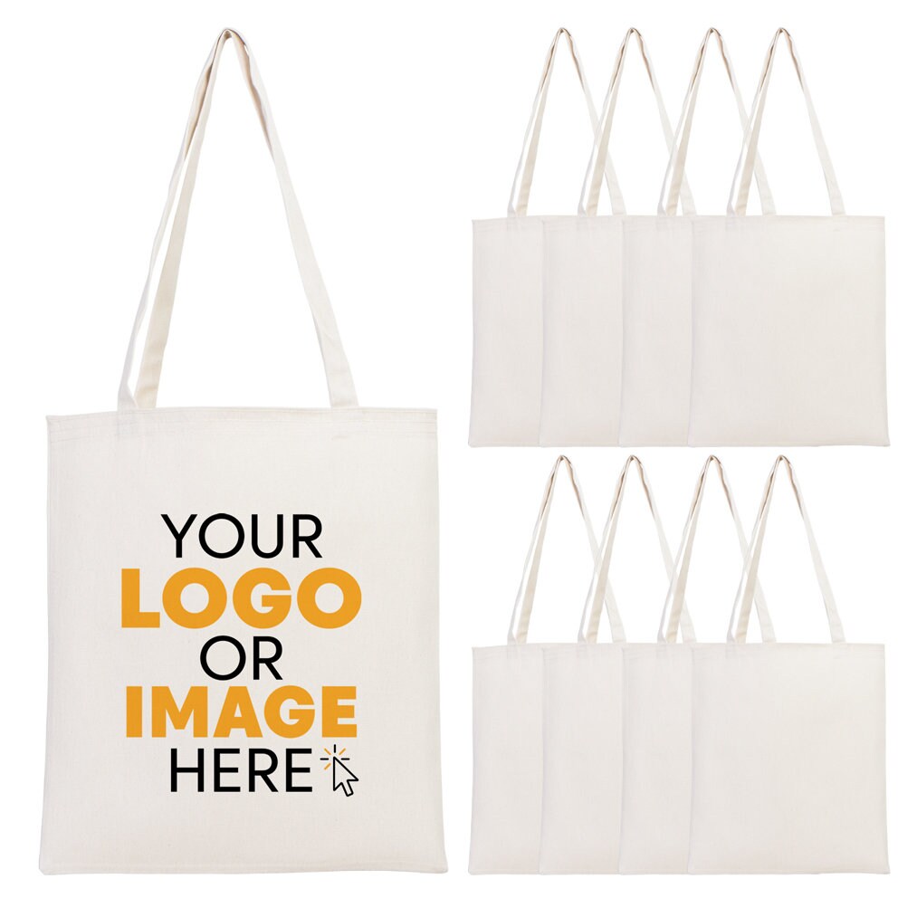 Custom Cotton Tote Bags - 14"W x 16"H (35 cm x 40 cm)  Wholesale Bag Printing - Personalized Photo - Cotton Fabric Bags