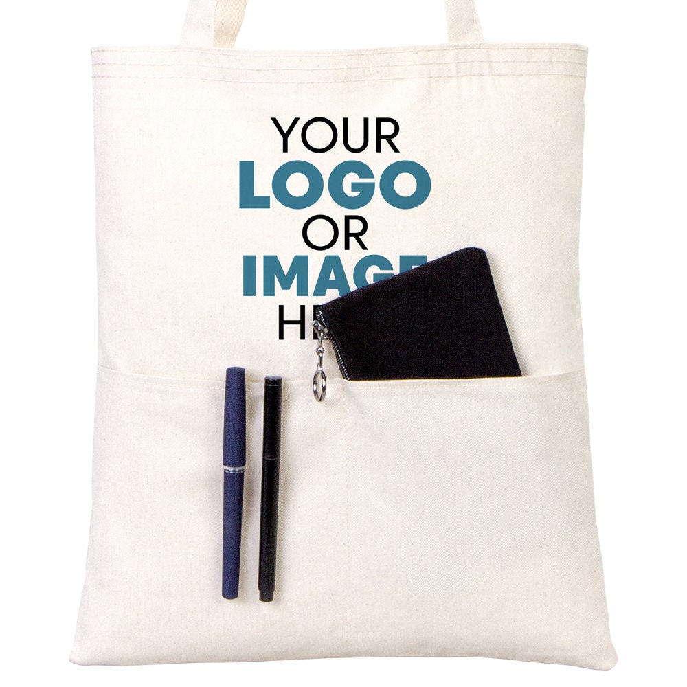 Custom Tote Bag  14"W x 16"H (35 cm x 40 cm) - Wholesale Cotton Bags with Your Logo  - Shopping Bag Print - Cotton Canvas Tote