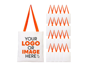 Printed Tote Bags with Orange Handles – 14"x16" Custom Cotton Logo Bags