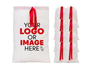 Personalized Logo Printed Cotton Bags – 8 W x  12 H  (20 cm " x 30 cm ") Red Double Drawstring Pouch Bags,  Custom Party Favor Bags for Bridal Gifts