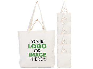 Custom Printed Cotton Grocery Tote Bag – 19"W x 16"H x 4"D Reusable Double Handle Shopping Bag