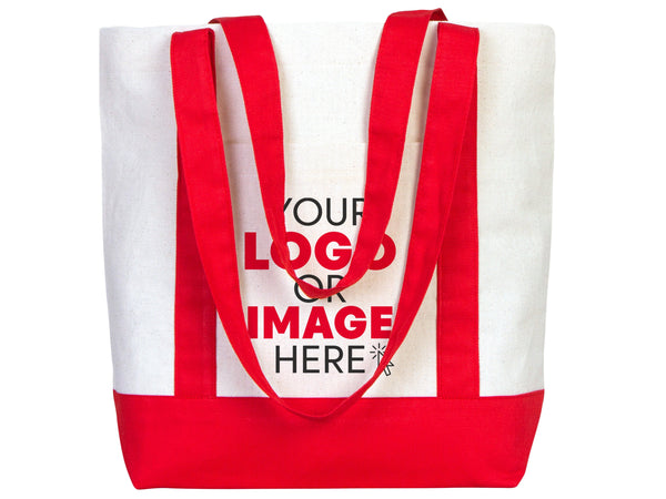 Large Trend Canvas Shopping Bag with Red Handle, 16"W x 14"H x 5"L, Large Tote Bag 12 Oz, Personalized